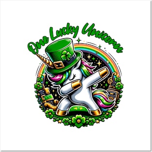 One Lucky Unicorn With Rainbow St. Patricks Day Posters and Art